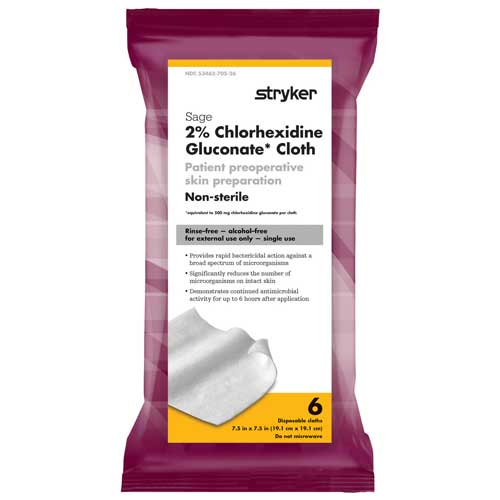 Sage 2% CHG Antibacterial Cloths